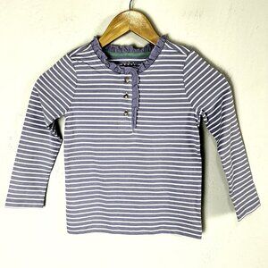 Mini Boden Henley Ruffle Breton Stripe Long Sleeve Cotton Top 5-6 Years‎ NEW